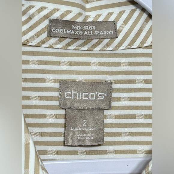 Chicos Coolmax All Season No Iron Sand Jacquard Dot Striped Button Up Sh… - Picture 9 of 13